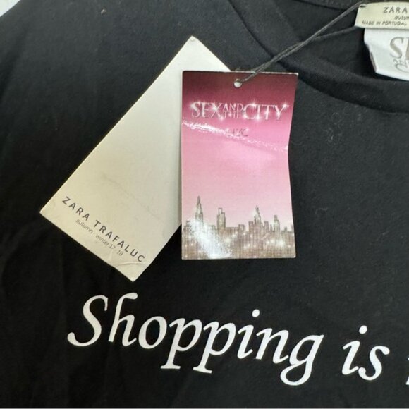 ZARA Tag NEW Shopping is my cardio Sex & the City Graphic T Shirt Crew Top Tee M - Picture 6 of 14